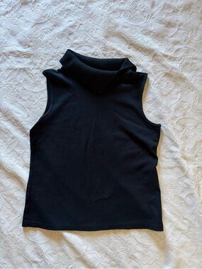 Rafaella Black Sleeveless Slit Turtleneck Neck Knit Tank